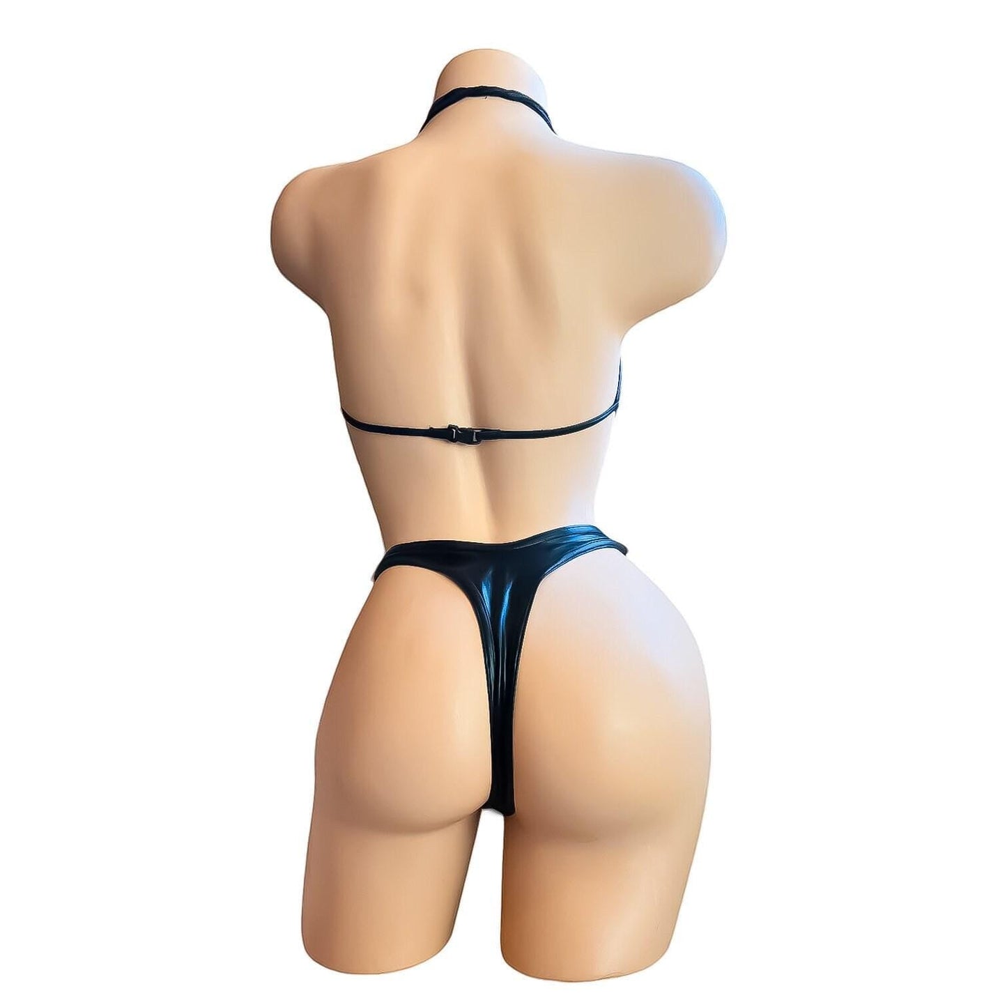 Black Faux Leather Halter Bikini with Barb Wire Connectors - GrlFriday Shop