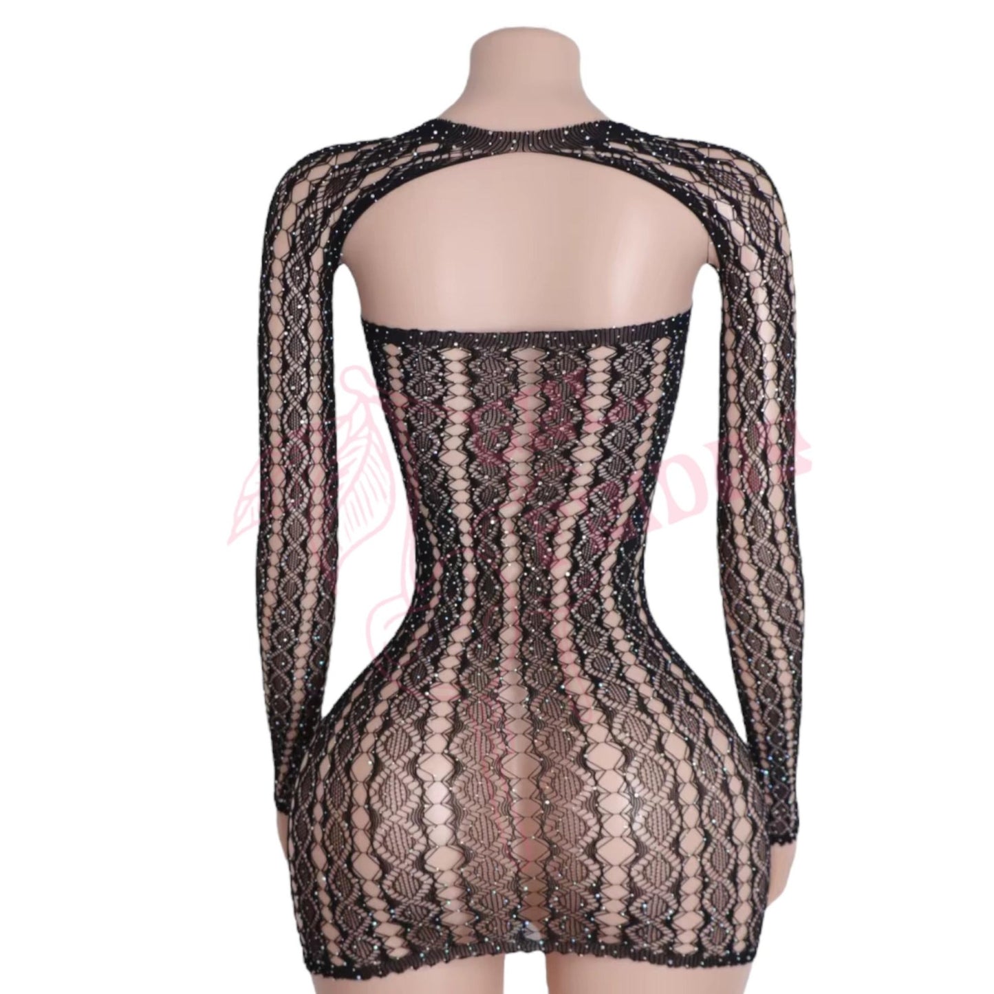 Black Lace Sheer Mesh Fishnet Mini Tube Dress with Long Sleeve Shrug - GrlFriday Shop