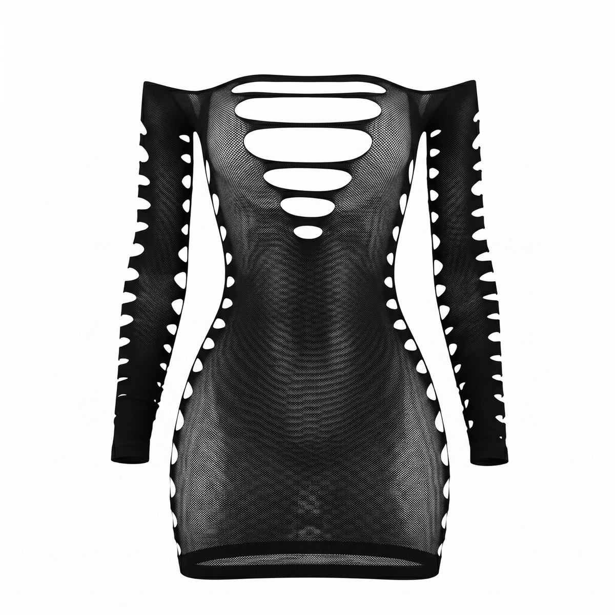 Black Sheer Shredded Long Sleeve Mini Dress - GrlFriday Shop