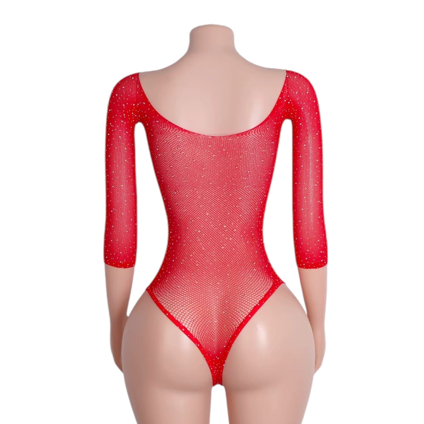 Cherry Red Rhinestoned Fishnet Bodysuit - GrlFriday Shop