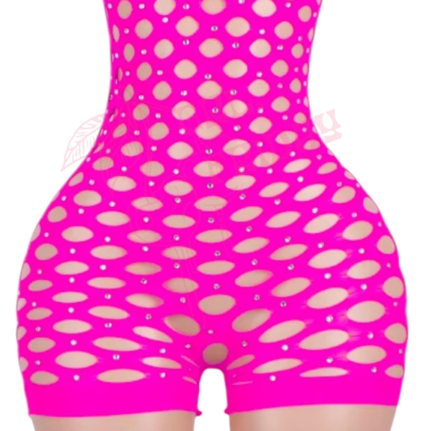 Hot Pink Rhinestone Fishnet Romper - GrlFriday Shop