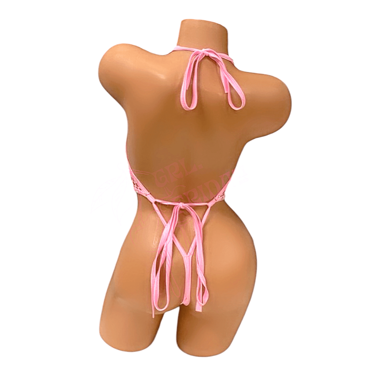 Vintage Deep Cut Thong Romper - Metallic Pink Fishnet Mesh - GrlFriday Shop