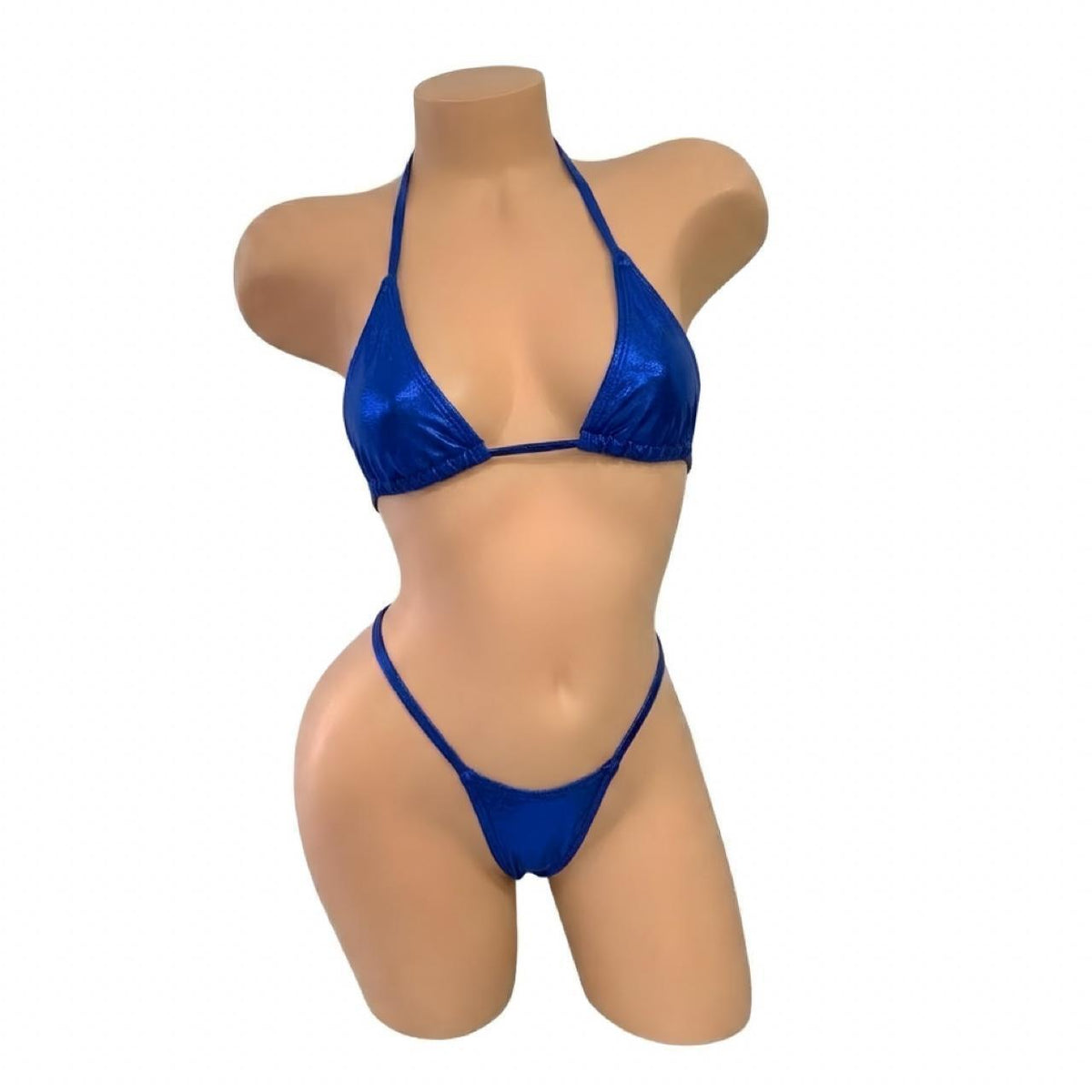 Royal Blue Holographic G-String Thong Mini Tri-Kini Set