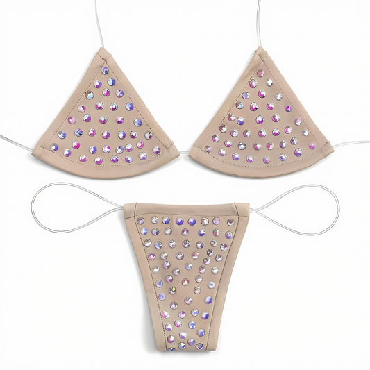 Rhinestoned Bling Microkini Set - Coffee