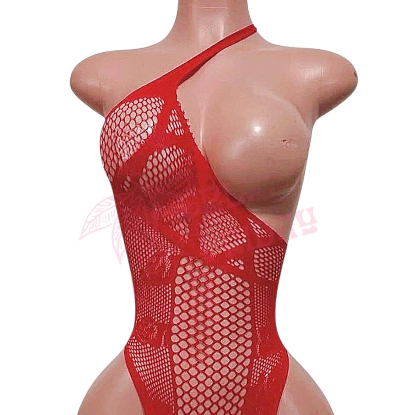 Red Mesh Lace Asymmetrical Garter Belt Romper