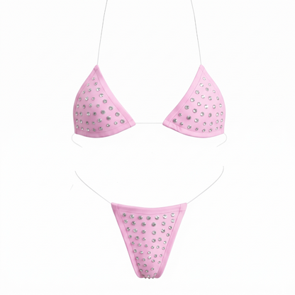 Rhinestoned Bling Microkini Set - Baby Pink