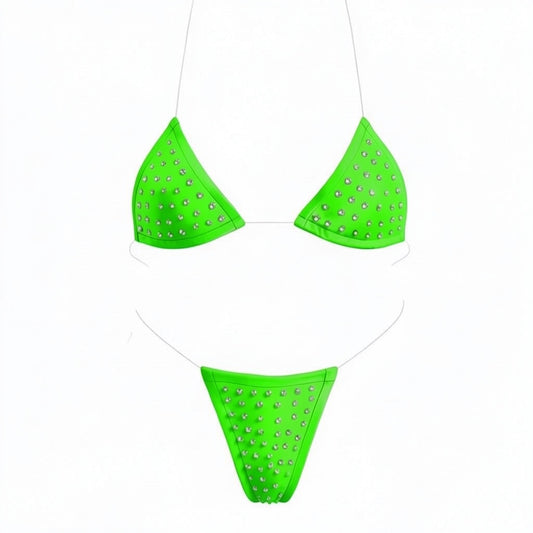 Rhinestoned Bling Microkini Set - Lime Green