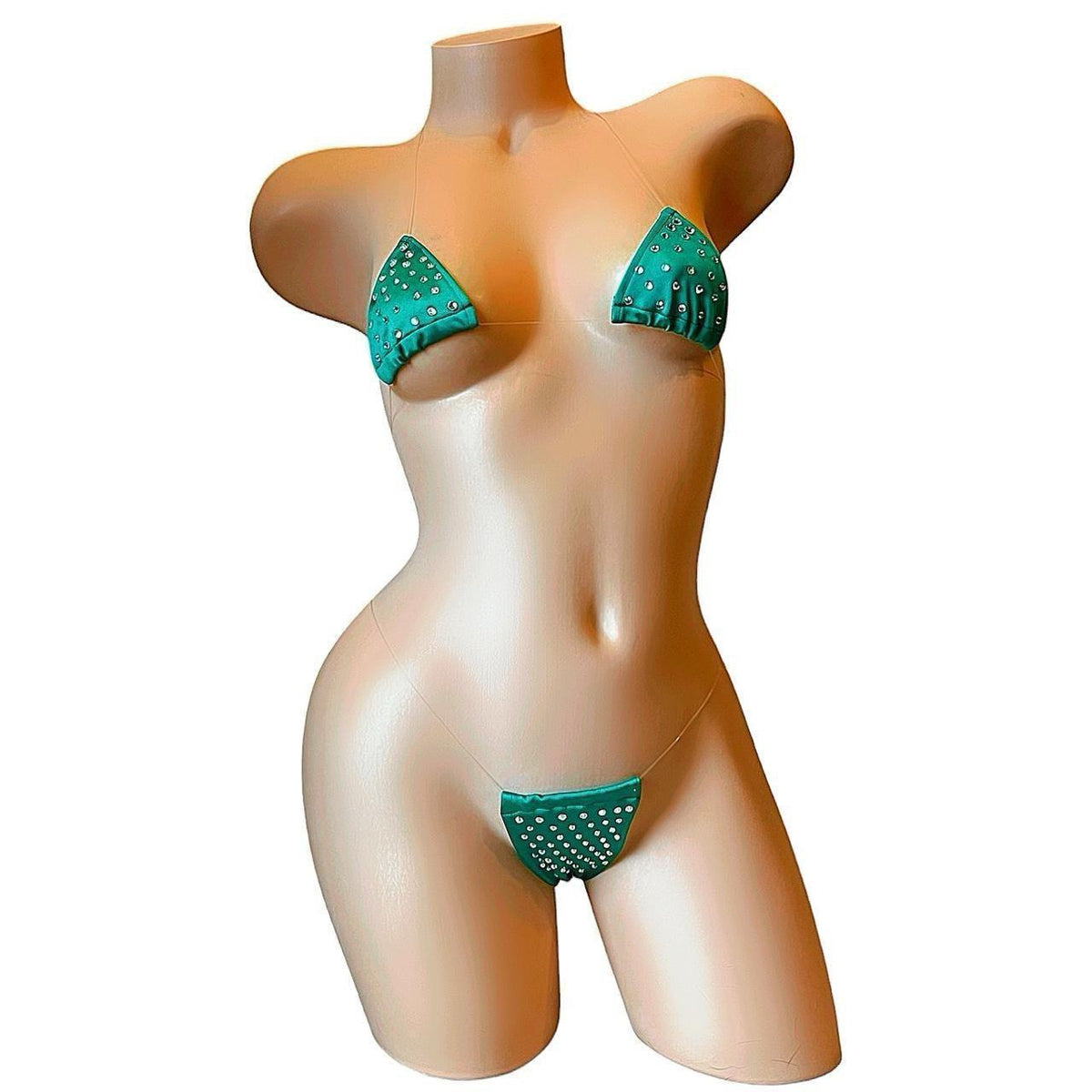 Rhinestoned Bling Microkini Set - Emerald Green