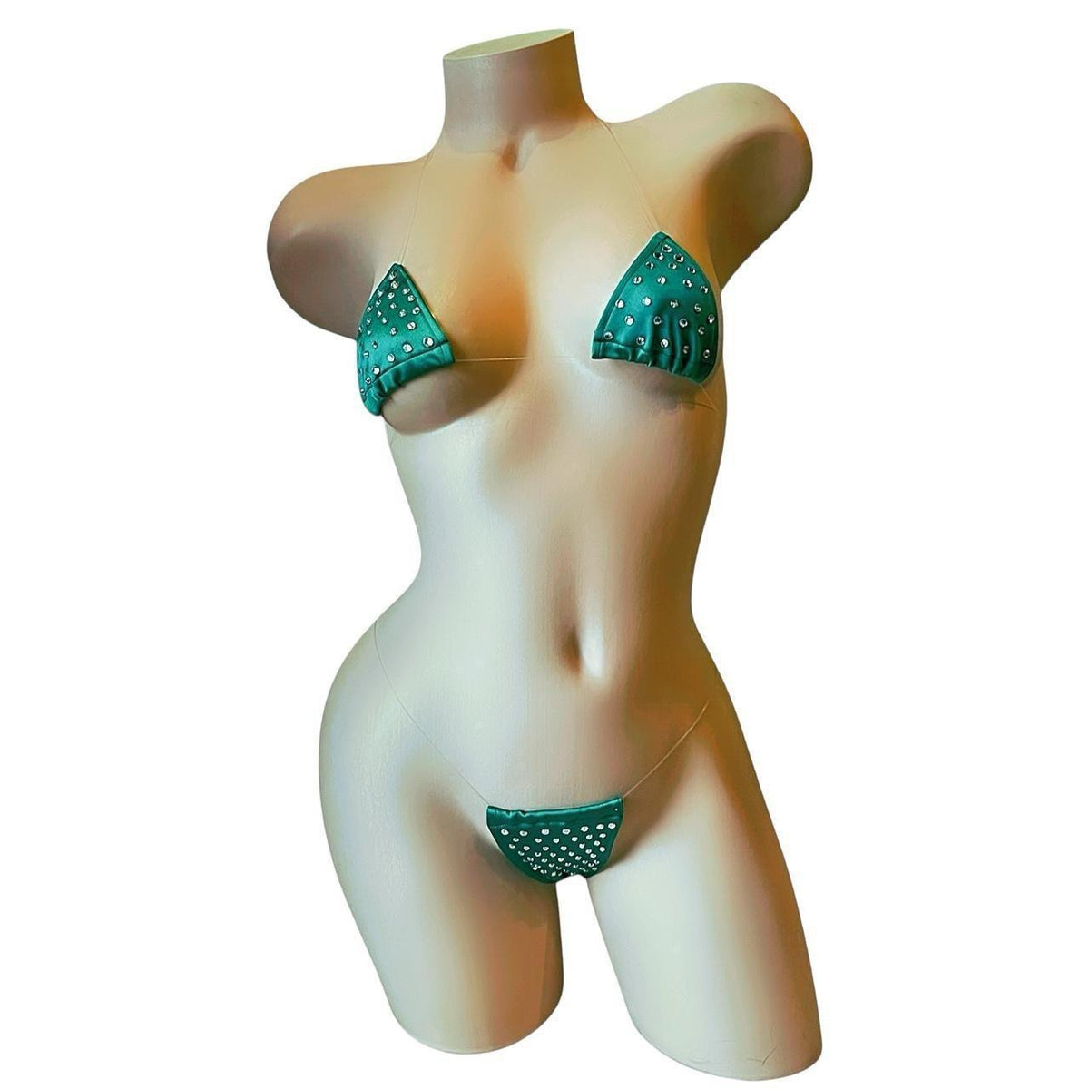 Rhinestoned Bling Microkini Set - Emerald Green
