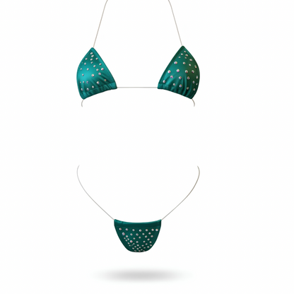 Rhinestoned Bling Microkini Set - Emerald Green