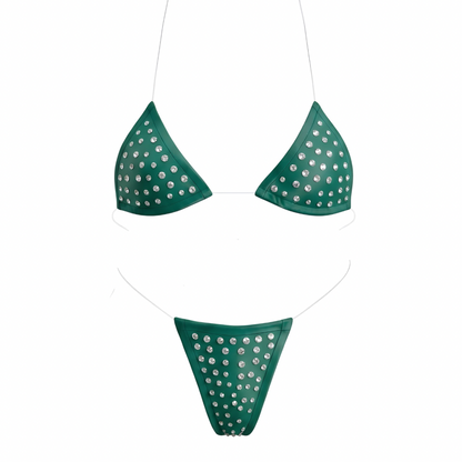 Rhinestoned Bling Microkini Set - Emerald Green