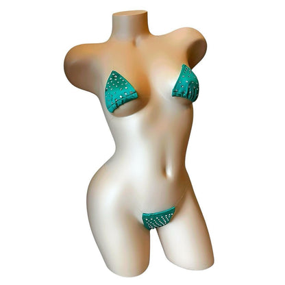Rhinestoned Bling Microkini Set - Emerald Green