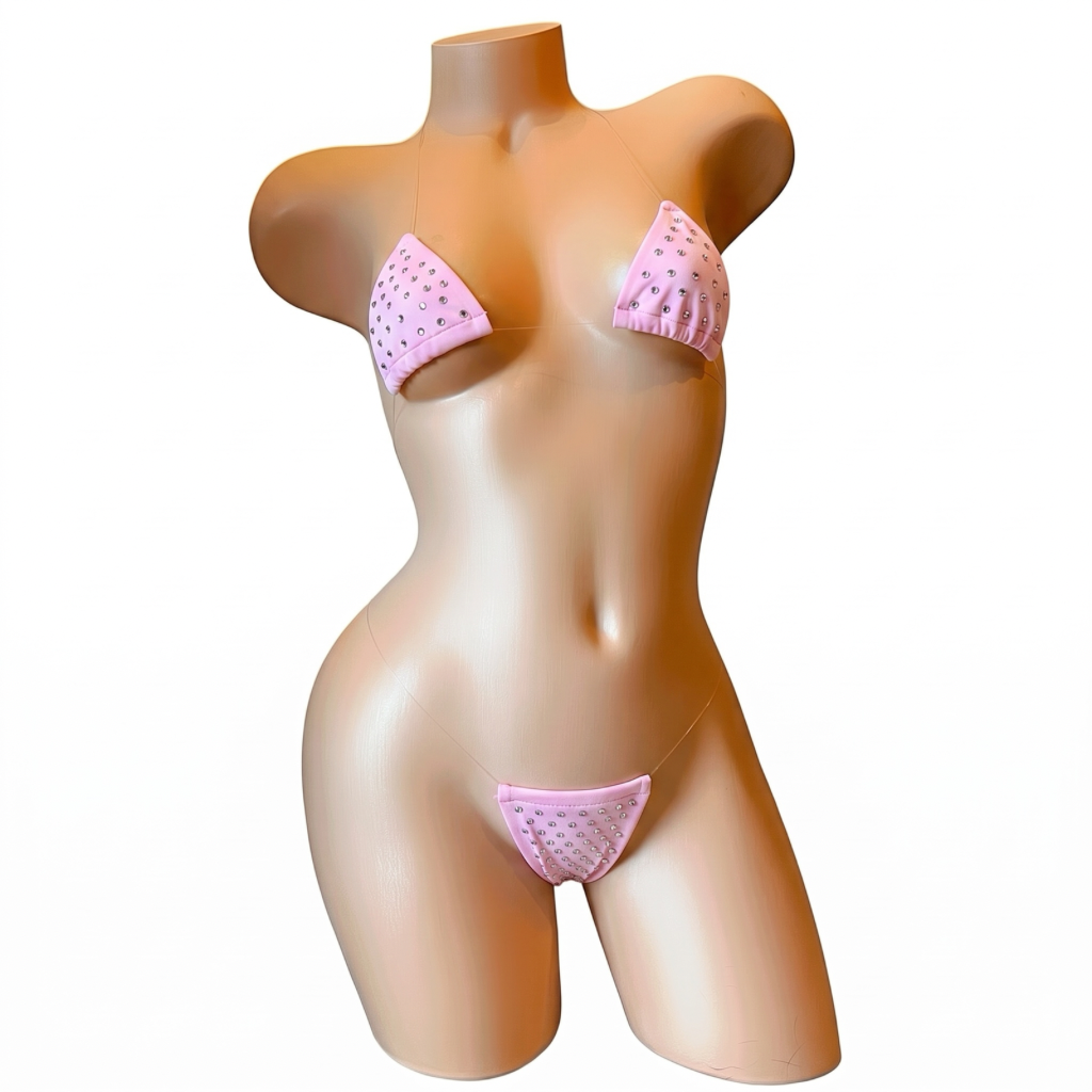 Rhinestoned Bling Microkini Set - Baby Pink