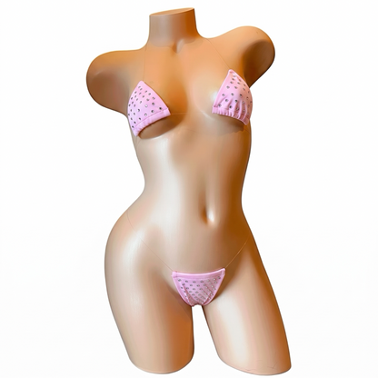Rhinestoned Bling Microkini Set - Baby Pink