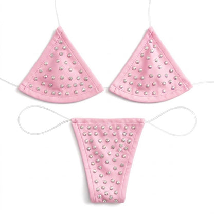 Rhinestoned Bling Microkini Set - Baby Pink