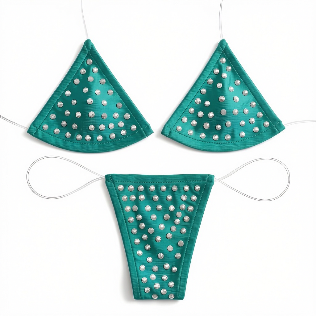 Rhinestoned Bling Microkini Set - Emerald Green