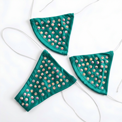 Rhinestoned Bling Microkini Set - Emerald Green