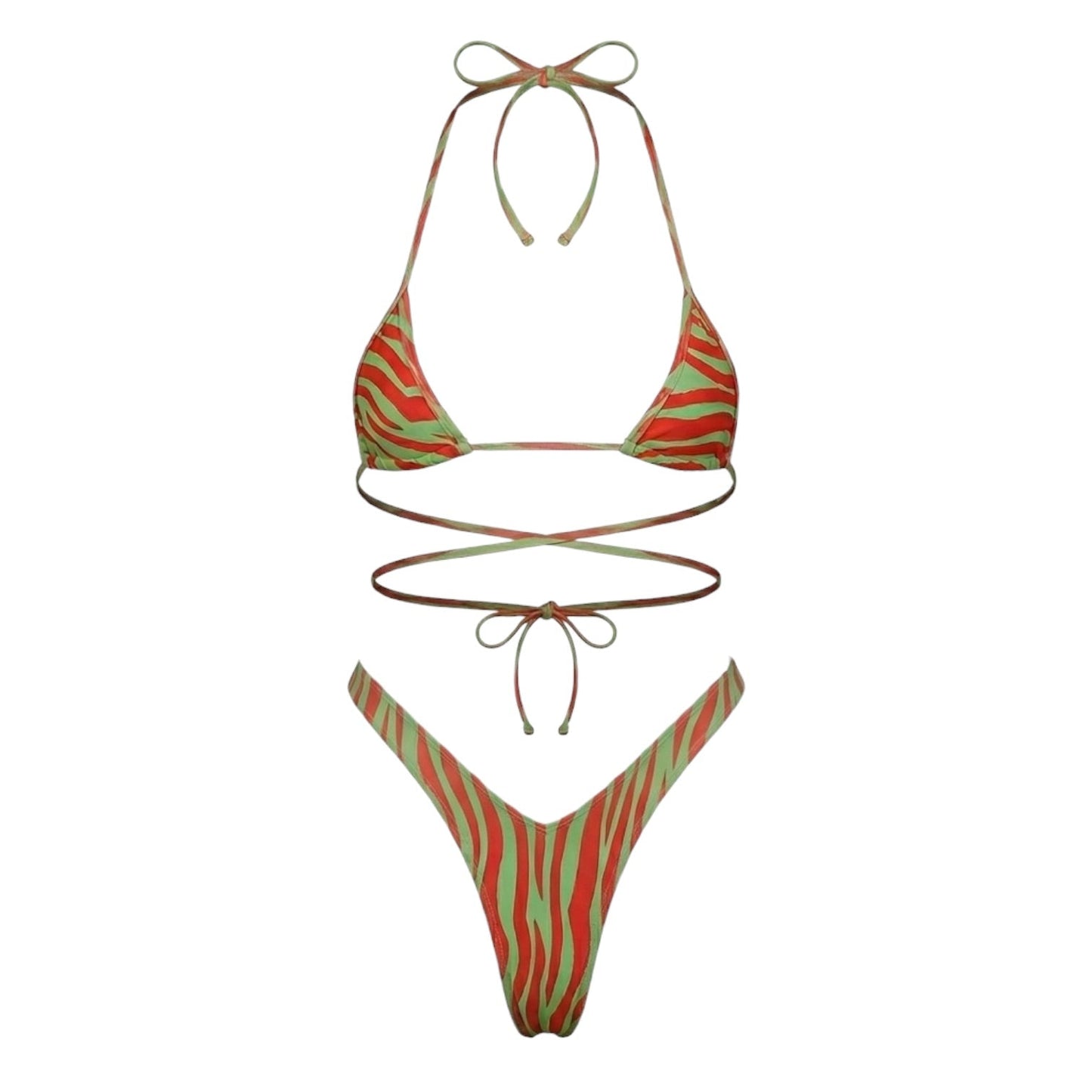 Acid Green + Poppy Red Zebra Print Retro Micro Mini Bikini Set - GrlFriday Shop