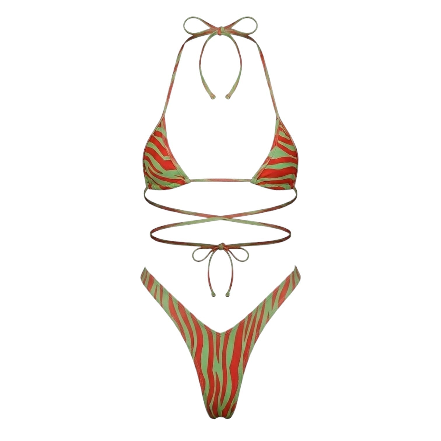 Acid Green + Poppy Red Zebra Print Retro Micro Mini Bikini Set - GrlFriday Shop