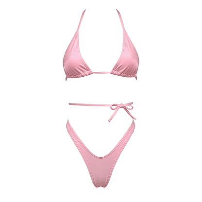 Baby Pink Retro High Cut Thong Tri - Kini Set - String Bikini - GrlFriday Shop