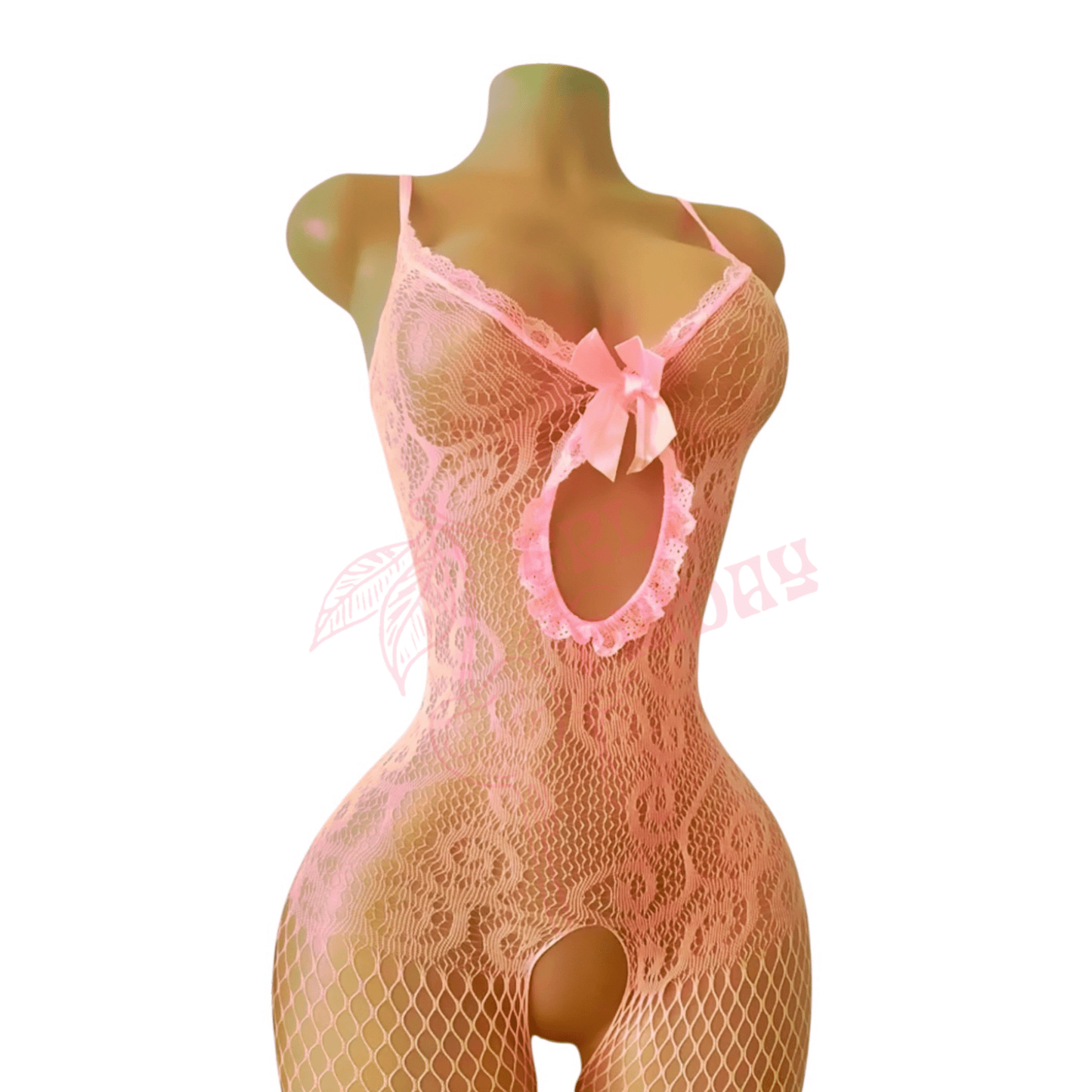 Ballet Pink Bodystocking with Bow + Lace trim - GrlFriday Shop