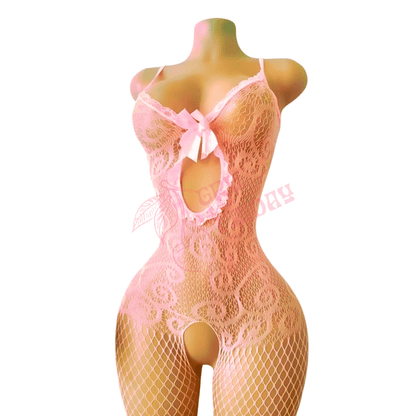 Ballet Pink Bodystocking with Bow + Lace trim - GrlFriday Shop
