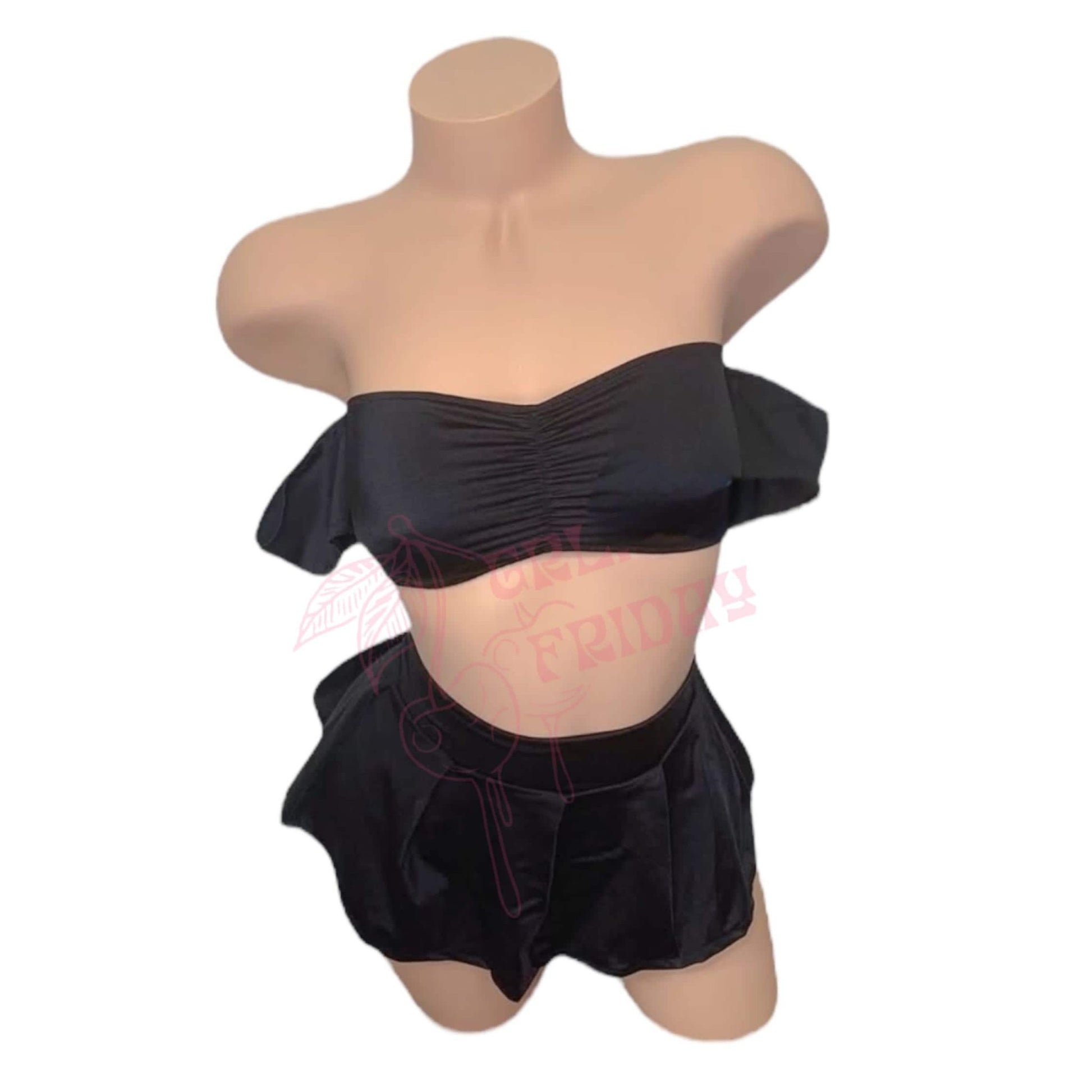 Black Bardot Top + Micro Mini Circle Skirt Set - 3 Piece Set - GrlFriday Shop