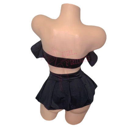 Black Bardot Top + Micro Mini Circle Skirt Set - 3 Piece Set - GrlFriday Shop