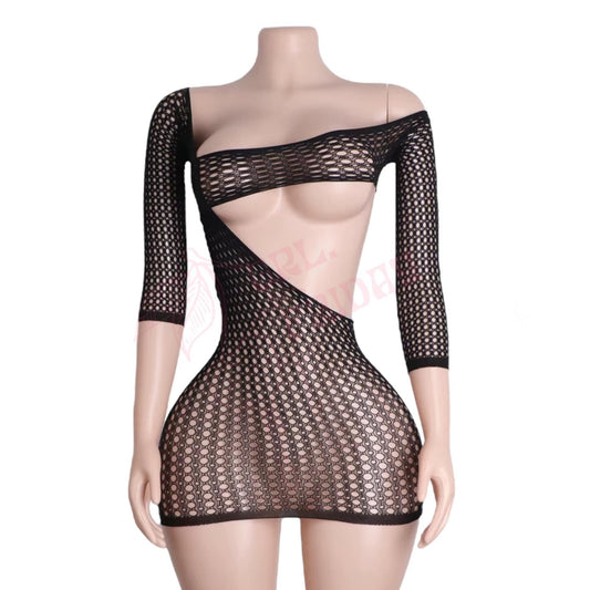 Black Fishnet Asymmetrical Cutout Mini Dress - GrlFriday Shop