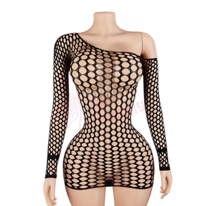 Black Fishnet Asymmetrical Mini Dress - GrlFriday Shop