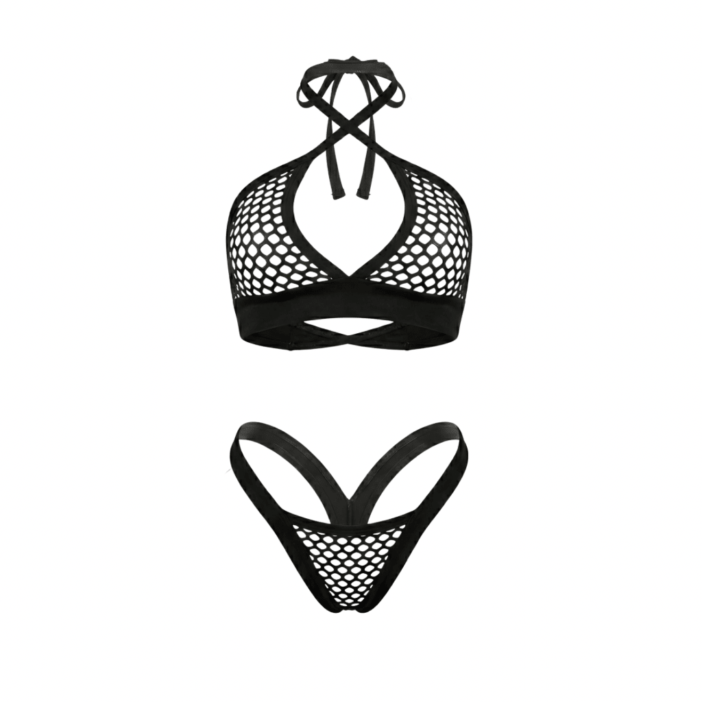 Black Fishnet Comfort Cut Thong Bikini Set - String Bikini - GrlFriday Shop