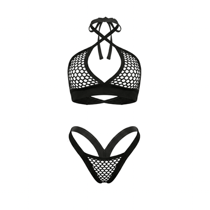 Black Fishnet Comfort Cut Thong Bikini Set - String Bikini - GrlFriday Shop