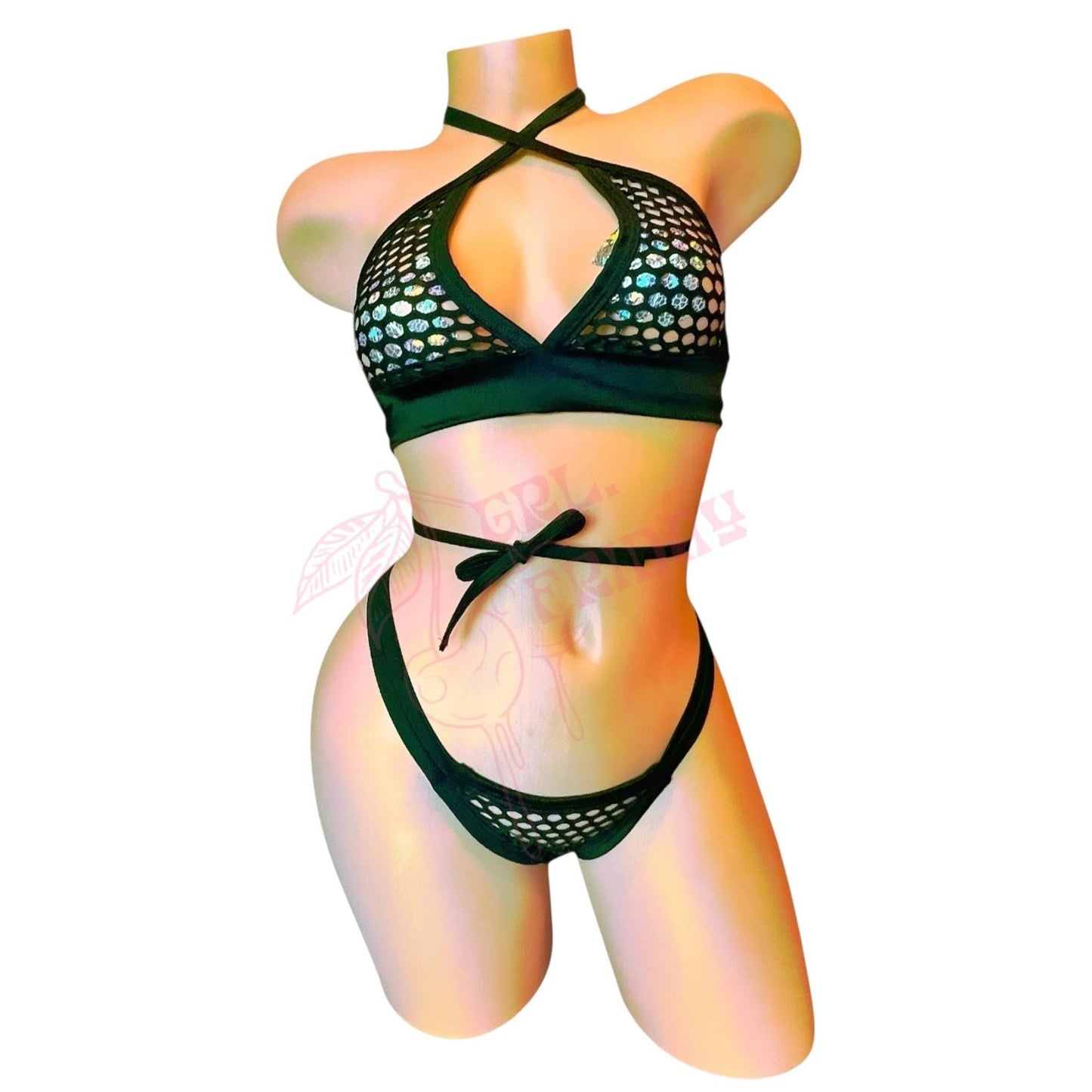 Black Fishnet Comfort Cut Thong Bikini Set - String Bikini - GrlFriday Shop