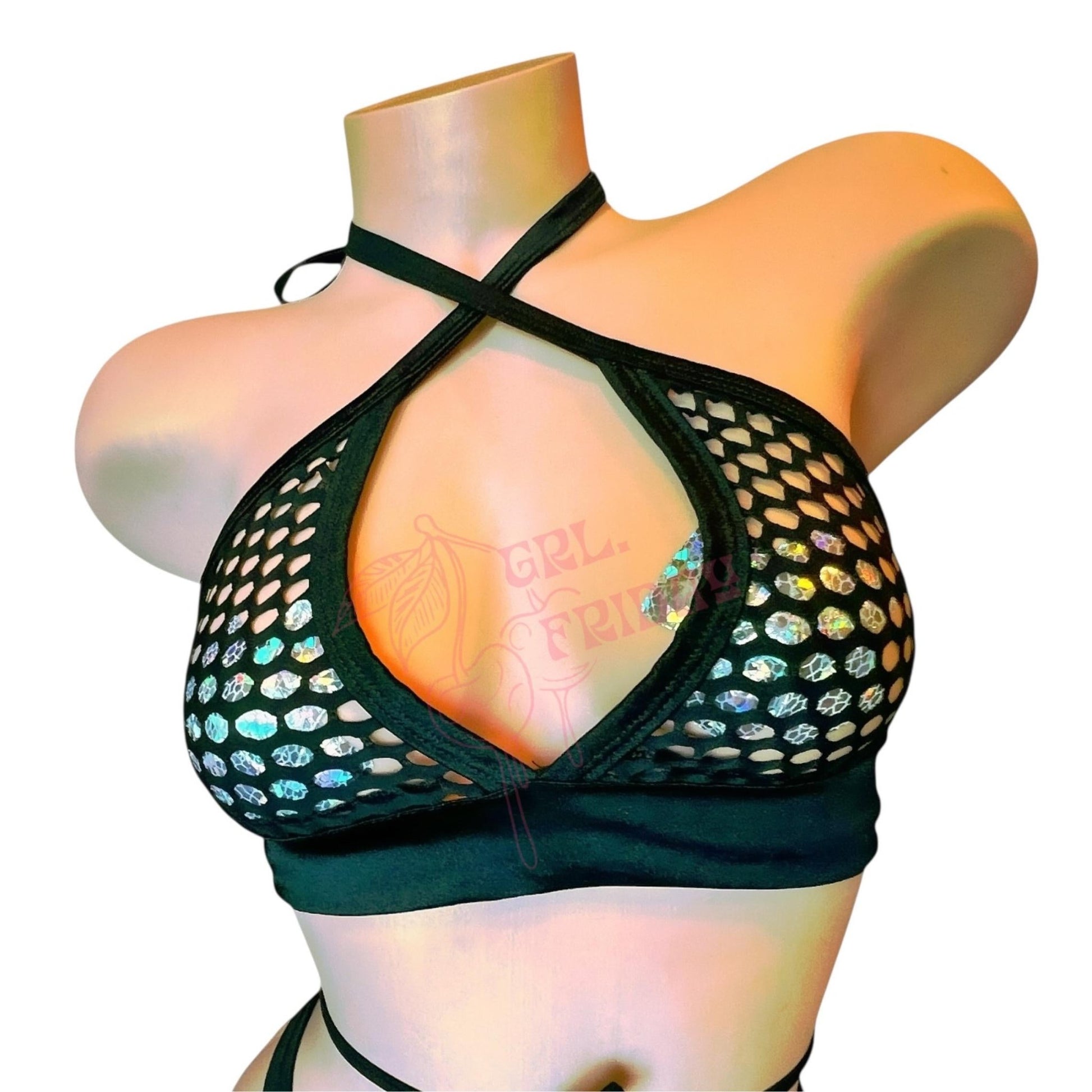 Black Fishnet Comfort Cut Thong Bikini Set - String Bikini - GrlFriday Shop