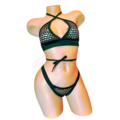 Black Fishnet Comfort Cut Thong Bikini Set - String Bikini - GrlFriday Shop