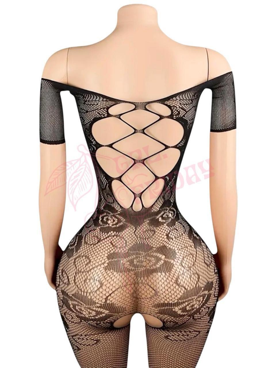 Black Floral Cutout Fishnet Bodystocking - GrlFriday Shop