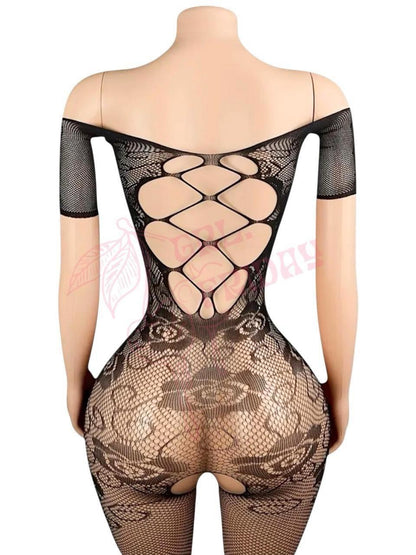Black Floral Cutout Fishnet Bodystocking - GrlFriday Shop