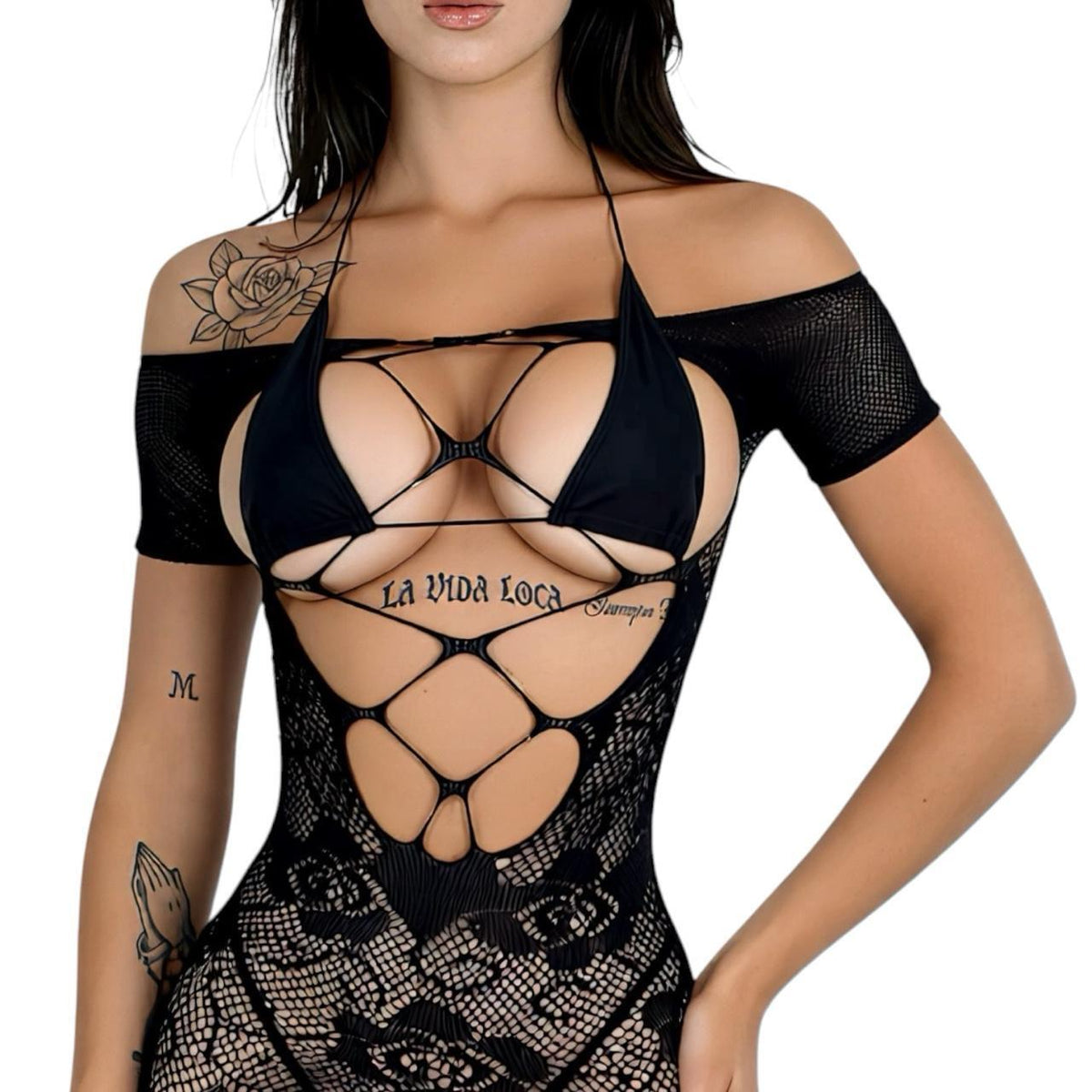 Black Floral Cutout Fishnet Bodystocking - GrlFriday Shop