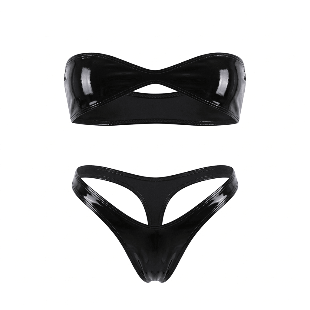 Black Latex Faux Leather Nanokini Microkini - GrlFriday Shop