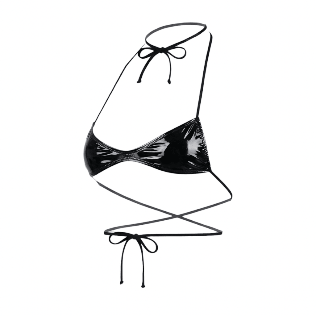 Black Latex Look Nanokini Micro Slingshot Bikini Set - GrlFriday Shop