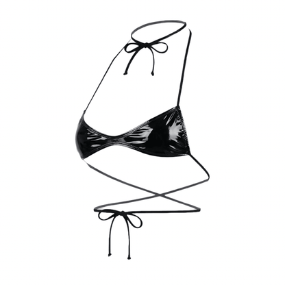 Black Latex Look Nanokini Micro Slingshot Bikini Set - GrlFriday Shop