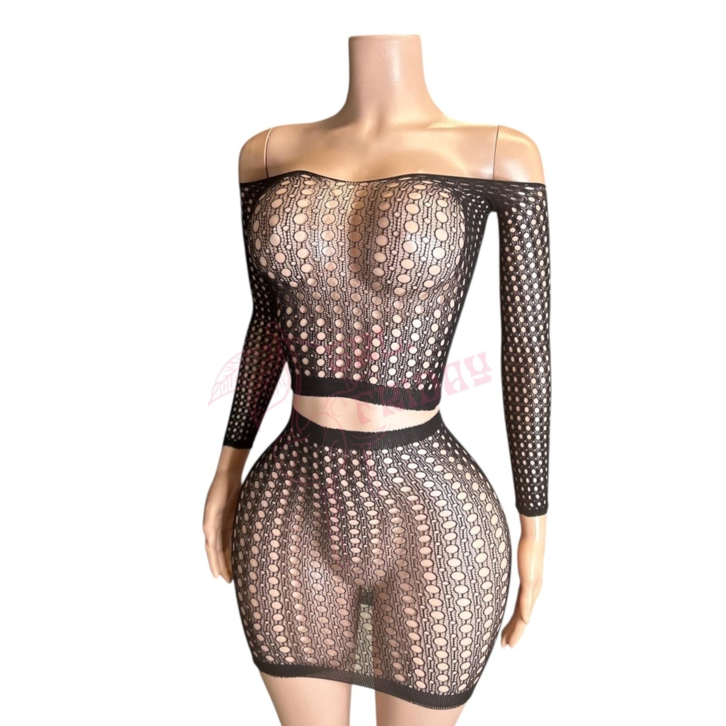 Black Long Sleeve Fishnet Skirt Set - GrlFriday Shop