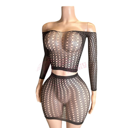 Black Long Sleeve Fishnet Skirt Set - GrlFriday Shop
