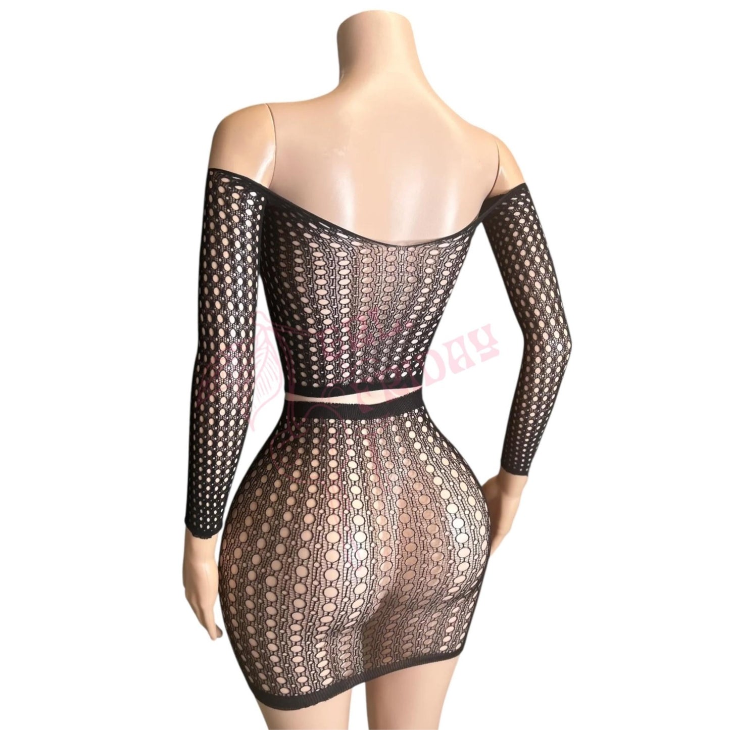 Black Long Sleeve Fishnet Skirt Set - GrlFriday Shop