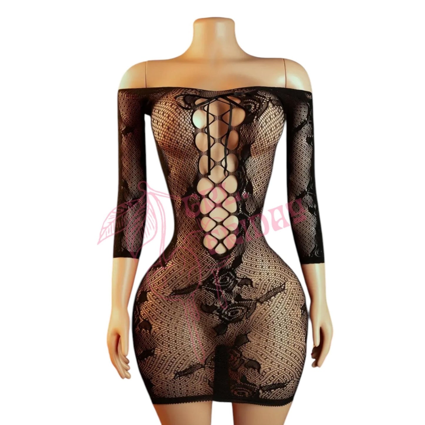 Black Mesh Long Sleeve Dress with Front Tie - GrlFriday Shop