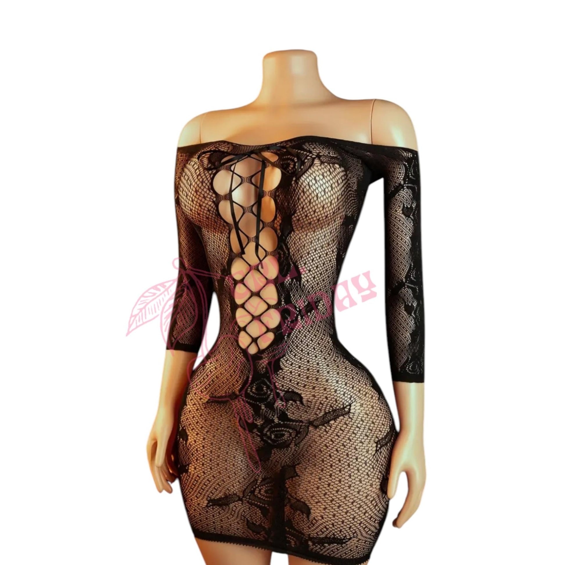 Black Mesh Long Sleeve Dress with Front Tie - GrlFriday Shop