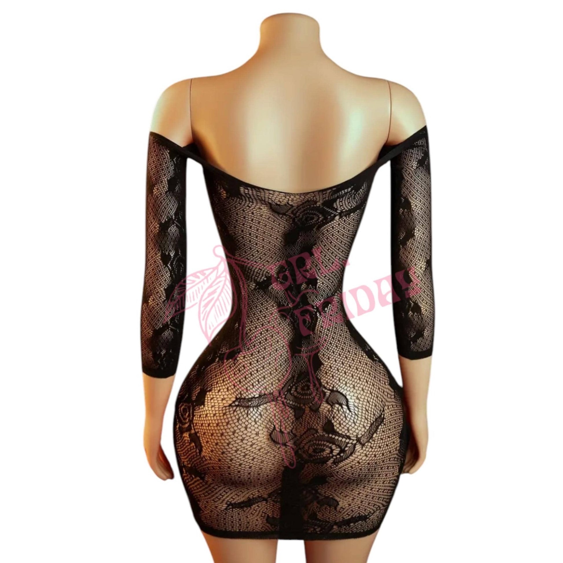 Black Mesh Long Sleeve Dress with Front Tie - GrlFriday Shop