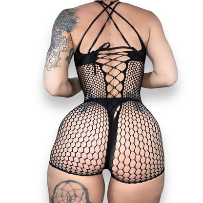 Black Mesh Shorts Romper - GrlFriday Shop