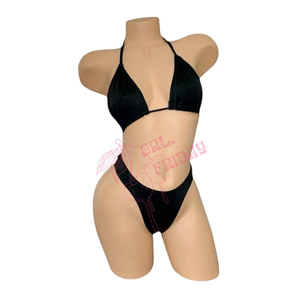 Black Retro High Cut Thong Tri - Kini Set - String Bikini - GrlFriday Shop