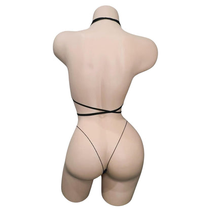 Black Rhinestoned Cross Tri - Kini Thong Bikini Set - GrlFriday Shop
